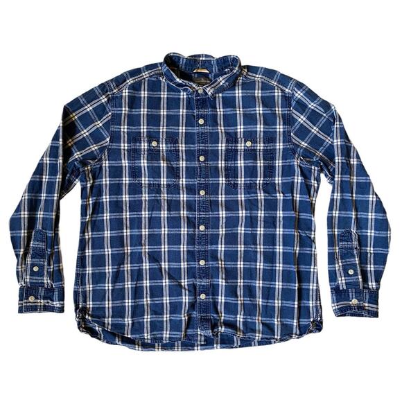 LL Bean Signature Slim Fit Plaid Shirt Button Up Mens XL Blue Long Sleeve XL - Picture 1 of 6